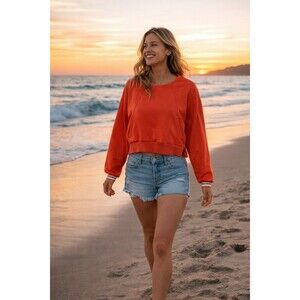 Free People Movement Jumpstart Pullover NWT Scarlet Cropped Sweatshirt Sz S $98